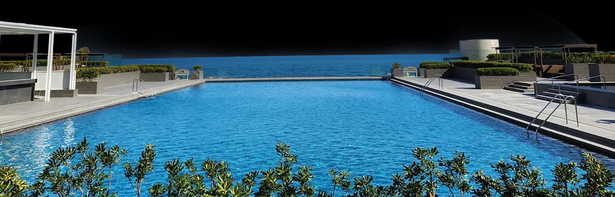 Rooftop swimming pool looking out to the sea